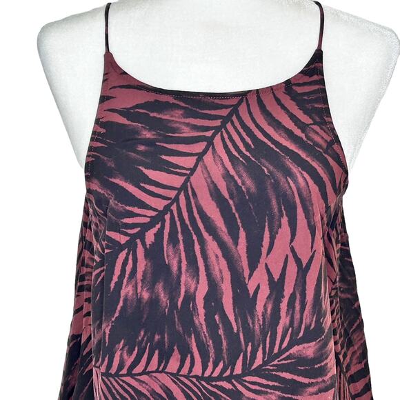 Vans Fern Print Wine and Black High Neck Spaghetti Strap Mini Swing Dress - Picture 4 of 5